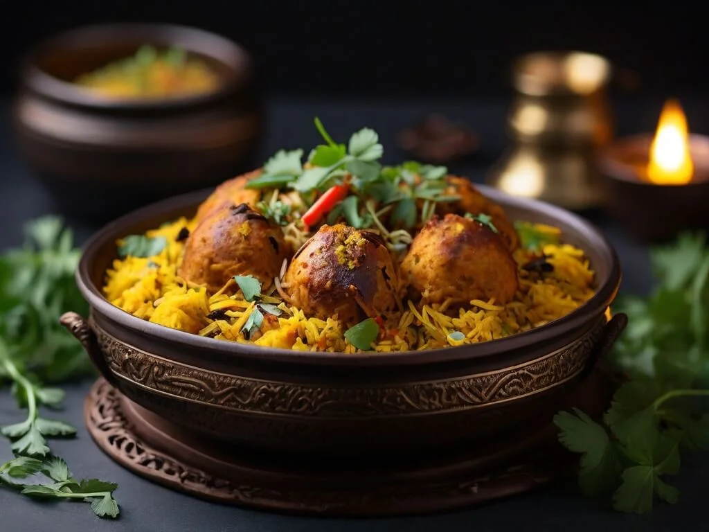 A beautifully plated biryani dish garnished with fresh herbs and spices, presented on a stylish dinner setting, inspiring viewers to try new recipes with basmati rice. A beautifully plated biryani dish garnished with fresh herbs and spices, presented on a stylish dinner setting, inspiring viewers to try new recipes with basmati rice.